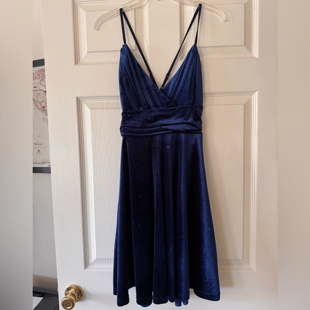 SHEIN Ruched Crisscross Rhinestone Detail Velvet Cami Dress size L